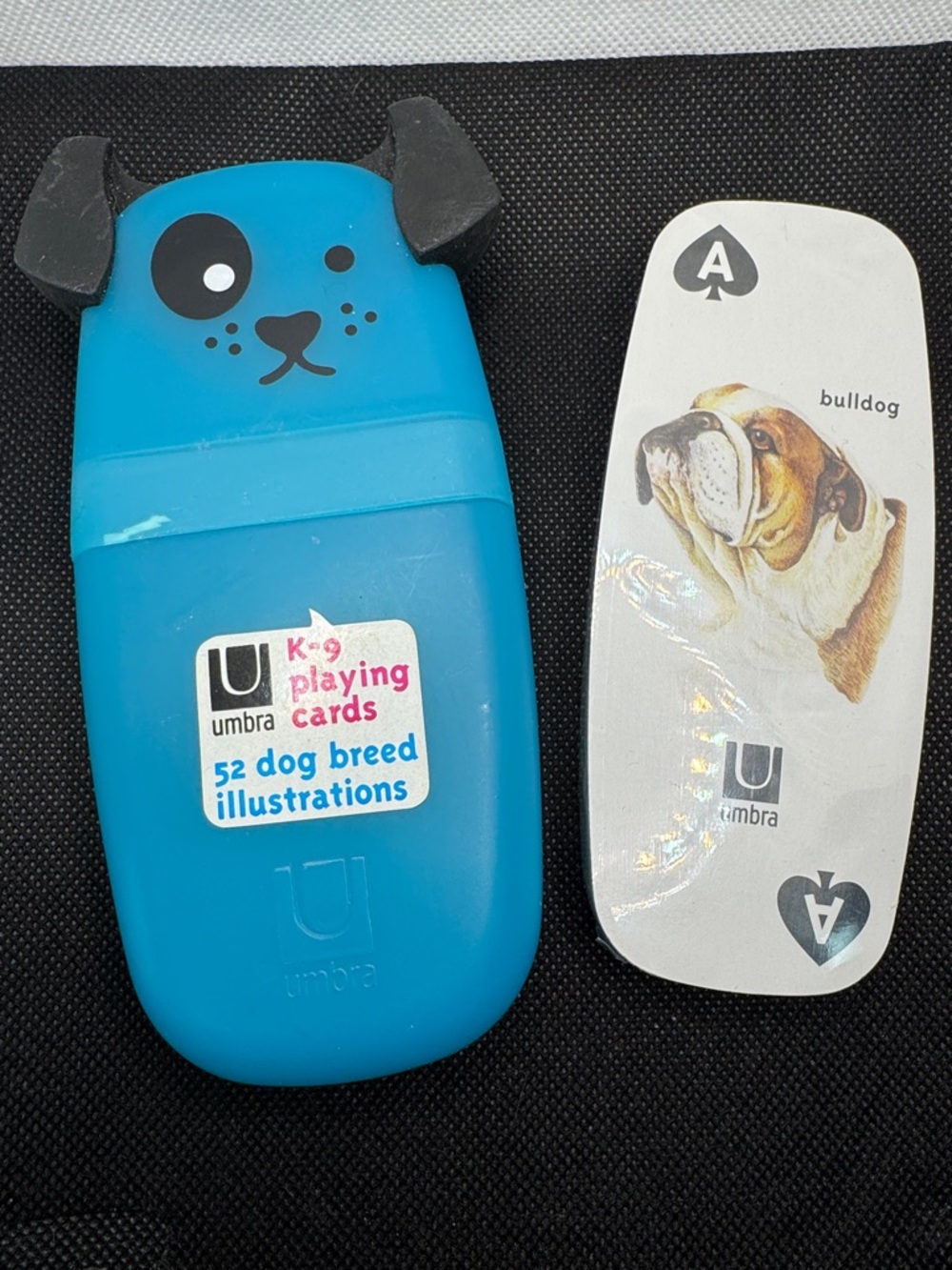 Umbra Blue Dog-Themed Playing Card Case with Bulldog Card